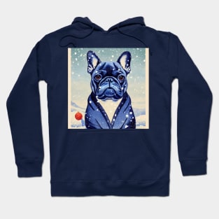 Cutest Blue French Bulldog Puppy Sitting in Snow Christmas Season Hoodie